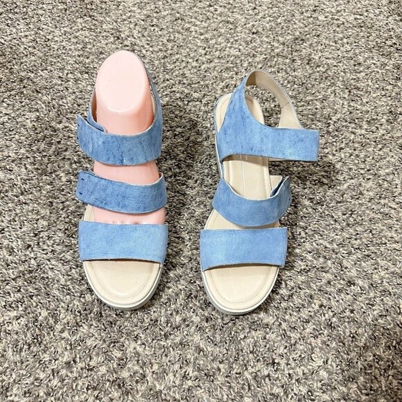 Ecco Plateau Sandal Womens Shape Wedge Size US 9-9.5 EU 40 Blue Strappy New - Picture 2 of 7